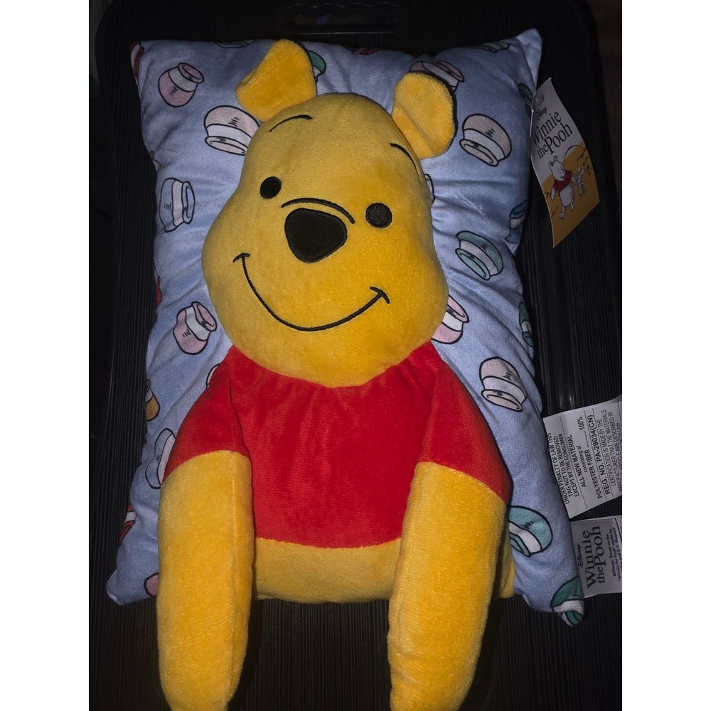 Disney Winnie the Pooh Plush Decorative Pillow Honey Pot Pattern Blue Red NWT - Picture 4 of 5